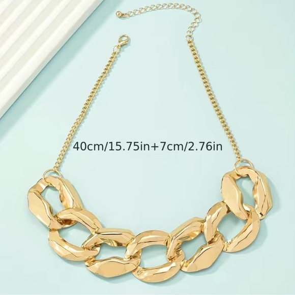 New 18K Gold Plated Chunky Chain Link Necklace - Picture 3 of 3
